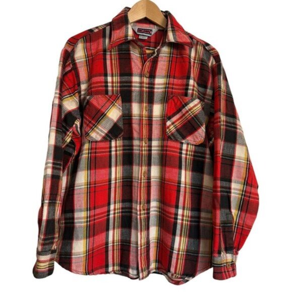 Vintage 80s Big Mac Flannel Button Up Long Sleeve Shirt JC Penney Mens Large - Picture 1 of 9